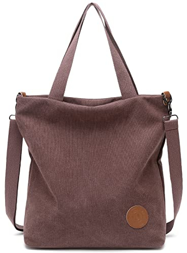 JANSBEN Bolsos Bandolera Grandes para Bolsos de Mujer Tote Bag Tela Shopper Hombro universitarias Canvas (Marrón)