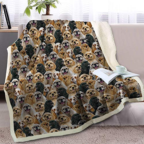 BlessLiving Fuzzy Dogs Blanket For Kids Adults Cute Puppy Fleece Blanket Reversible Animal Pattern Sherpa Throw Twin/Double (Yellow ear dog,150x200cm)