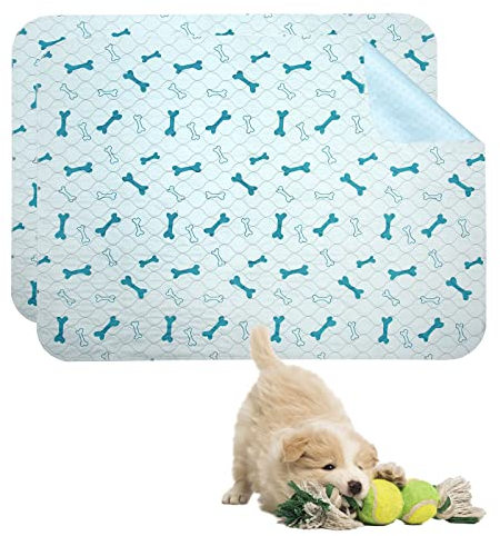 Geyecete Lot de 2 Tapis educateur pour Chien et Chiot,Tapis propreté Chien Lavables,Réutilisable Alèse Pour Chat et Chien,Pee Pad Anti-fuites-M-Bleu