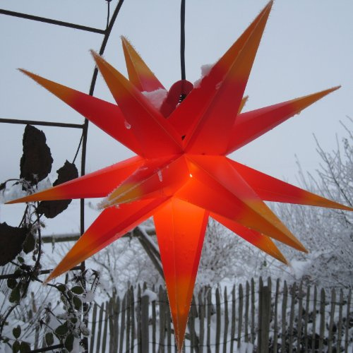 Außenstern mit LED 65 cm rot/gelb beleuchteter Stern Weihnachtsstern Faltstern, wetterfest und frostbeständig, Leuchtmittel LED (StaRt-NDL-DUH-E14-3,5W), kein störanfälliger Trafo nötig!