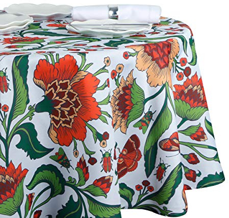 EHouseHome Outdoor and Indoor Spill Proof Waterproof Tablecloth,Vintage Floral Design Patio Fabric Table Cover,Home Dinner Décor Wrinkle Free Table Cloths(60 Round no Zipper and Hole)