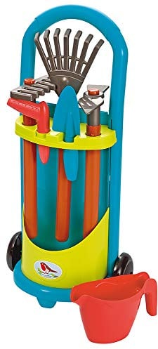 Ecoiffier Carrito Jardinero, 27 x 18 x 57 cm, Incluye Regadera, Pala, Azada, Maceta y Rastrillo, para Niños a Partir de 18 Meses, Multicolor, 60 x 40 x 40 cm (43390)
