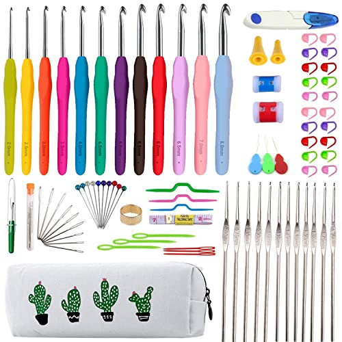 Häkelset, Spitze Häkeln, Ergonomische Silikon Soft Grip Stricknadel-Set, 85 Teile Werkzeuge in One-Stop Stricken, geeignet für Anfänger und erfahrene Menschen.Das ideale Strickgeschenk für Damen