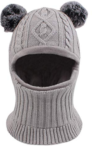 XIAOHAWANG Wintermütze Jungen Warme Strickmütze Mädchen Dicke Kindermützen Schlupfmütze Winddicht Kälteschutz Mütze für Baby, Kinder (Grau, 6-36Monate)