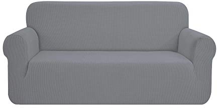 SAMSTEX Stylish Sofa Cover Stretch 1-Piece Sofa Slipcovers High Stretch Sofa Covers 3 Seater Thick Soft Sofa Protector Machine Washable Non Slip Couch Covers (3 Seater, Light Grey)