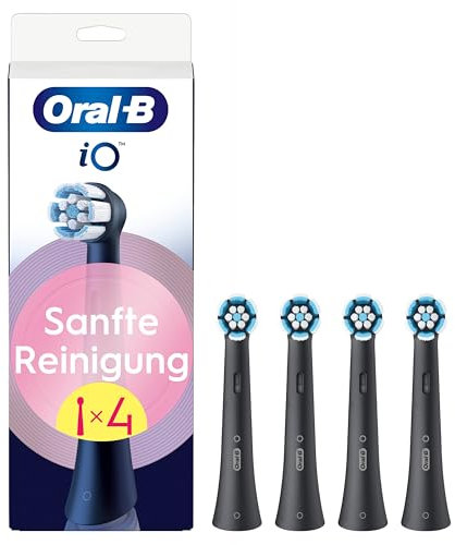 Oral-B iO Sanfte Reinigung – ORIGINAL Aufsteckbürsten für Elektrische Oral-B iO Zahnbürsten – Bürstenköpfe, Zahnbürstenaufsatz, Ersatzbürsten für empfindliches Zahnfleisch – Schwarz, 4 Stück