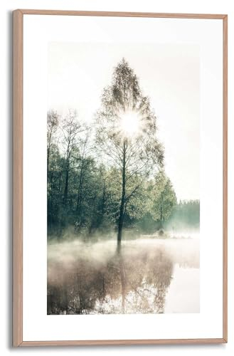 REINDERS Gerahmtes Bild, Sonne durch die Bäume, Wohnzimmer, Bilder, Wanddeko, Room Decor, MDF, Grün, 30x20cm