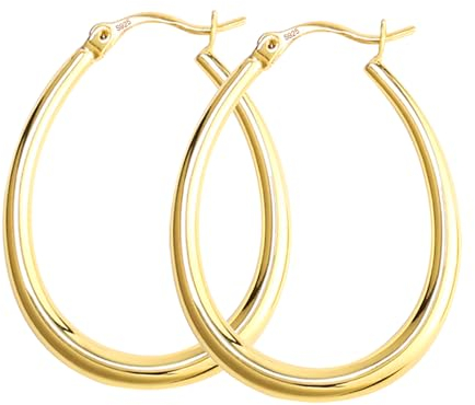 Große Oval Gold Creolen Ohrringe für Damen, hypoallergen Hautverträgliche & Wasserfeste 925er Sterlingsilber Ohrringe leicht Gold Creolen Ohrringe Schmuck Geschenk für Frauen