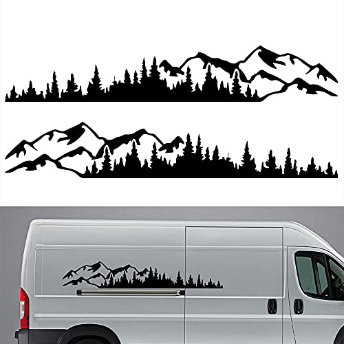 OPSLEA 2 x Auto Aufkleber Berg Aufkleber Baum Wald Berge Umriss Schweller Gebirge mit Wald Vinyl Grafik Aufkleber Kit für Car Camper RV Trailerca 190cm