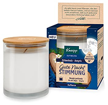 Kneipp Duftkerze Gute Nacht Stimmung - beruhigende Kerze mit ätherischen Ölen aus Zirbenholz & Amyris - für einen erholsamen Schlaf & eine entspannte Atmosphäre - 145g
