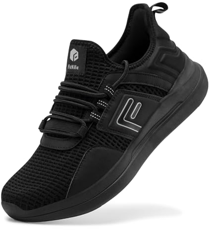 FitVille Extra Weite Laufschuhe Herren Dämpfung Straßenlaufschuhe Bequeme atmungsaktive Outdoor Joggingschuhe rutschfest Turnschuhe Schwarz 44 EU Weit