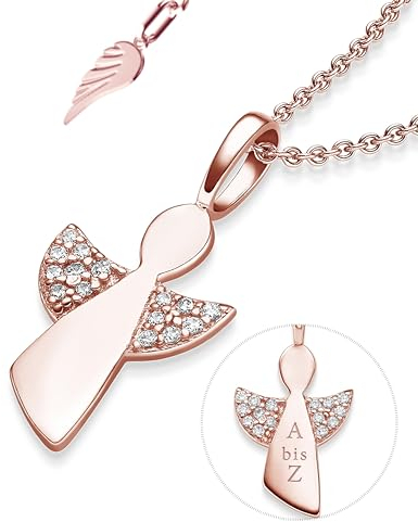 Schutzengel Kette Mädchen Rosegold (Silber 925 vergoldet) | Engel-Anhänger Halskette | Kinderschmuck Erstkommunion Taufgeschenk Kommunionsgeschenk Konfirmation Firmung Geburt Taufe | Taufkette