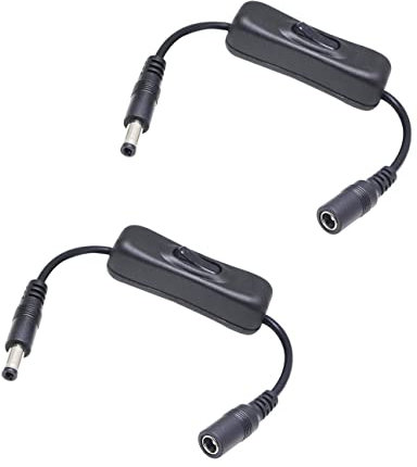 SHANFEILU DC 5.5mm x 2.1mm Male to Female LED Power Cord DC 5521 Extension Cable with On/Off Switch Button for LED Security Camera 20cm/7.87 inch 2-Pack
