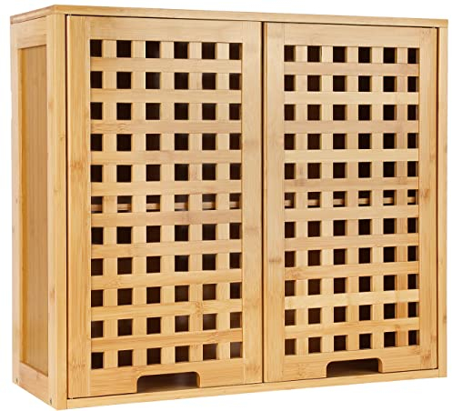 ZYBT Armoire murale de salle de bain, armoire à pharmacie, rangement au-dessus des toilettes, armoires à pharmacie en bambou avec portes et étagères, rangement mural pour salle de bain, cuisine, salon