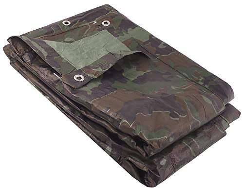 BAUSTER® Bâche en tissu 4 x 6 m 24 m² - Couleur camouflage - 80 g/m² - Bâche de protection - Bâche de chantier imperméable - Avec œillets renforcés - Indéchirable - Bâche industrielle - Bâche