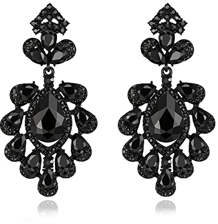 EVER FAITH Kristall-Ohrringe für die Hochzeit Strass-Ohrringe mit Blumen Schwarz Schwarz-Tone