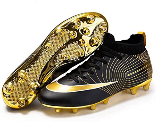 Kmrlofiy Zapatillas De Fútbol para Hombre Calzado De Fútbol Profesionales Spike Aire Libre Botas De Fútbol Hombre Niños Atletismo Training Zapatos De Fútbol Tacos Fútbol Deporte (Oro Negro, 36EU)