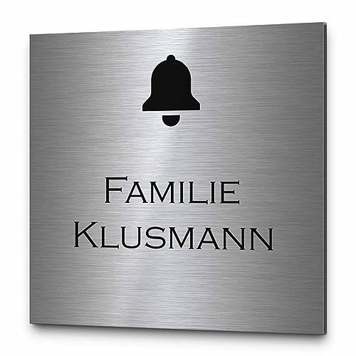 Personalisierte Edelstahl Namensschilder Haustür | Briefkasten mit Gravur - viele Größen (z.B.16x16 cm) - hochwertiges Familie Türschild Hausnummernschild mit Motiven - selbstklebend o. mit Bohrung