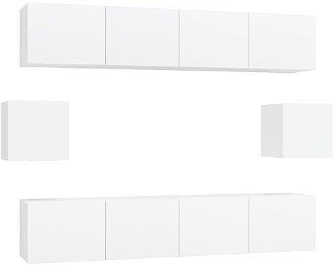 vidaXL TV Schrank Set 6-TLG. Wohnwand Schrankwand Anbauwand Hängeschrank Lowboard TV Möbel Fernsehschrank Wandschrank HiFi-Schrank Weiß Holzwerkstoff