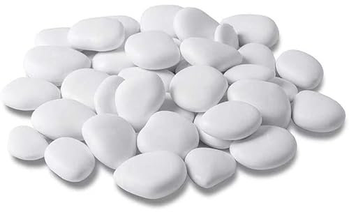 Virsus Sassi Decorativi in plastica per vasi, Vari Colori, Circa 80 sassi, misura 2-5 cm, angoli arrotondati, superficie 25x25cm, pietre finte per decorazione giardino, Vaso fiori, acquario (Bianco)