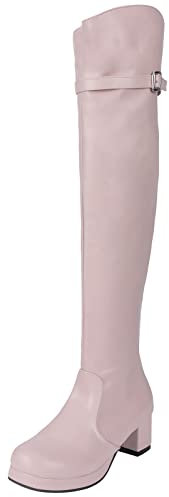 Lizoleor Donna Punta Rotonda Moda Sopra Il Ginocchio Stivali Equitazione Side Zip Inverno Comodo Tacco A Blocco Plateau Stivali Equitazione Rosa Numero 46 EU/48Cn