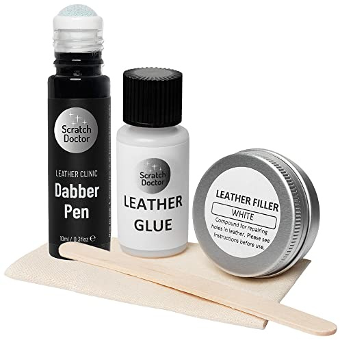 Scratch Doctor Compact Leather Repair Kit Patch, Fill, Glue & Recolour Scratches, Tears, Holes in Leather Furniture, Sofas, Car Seats (Black)