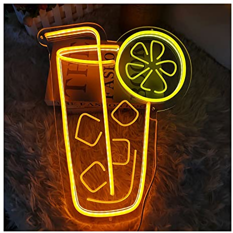 Store Decor Tacos Neon Sign|Creative Lemon Tea Cup Juice Light Up Led Sign|Billboard Modeling Light For Party Bedroom Wedding Birthday,LEMON TEA CUP-40x32cm(15.7x12.5in)