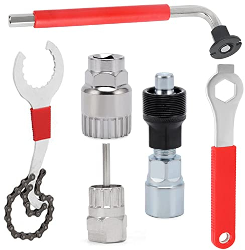 Bike Repair Tool Kit Crank Puller Cassette Removal Tool with Chain Whip Bottom Bracket Extractor Flywheel Sprocket Remover Auxiliary Wrench Rotor Lockring Removal with Pin