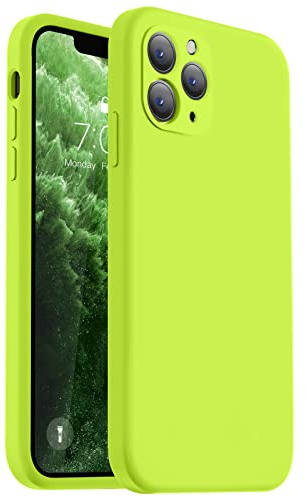 Vooii Compatible with iPhone 11 Pro Max Case, Upgraded Liquid Silicone with [Flat Edges] [Camera Protection] [Fit for Battery Charger Cases] Phone Case for iPhone 11 Pro Max-Fluorescent Green