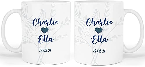 Juego de tazas personalizadas con nombre de pareja, regalo de boda, aniversario, regalo de café, taza de pareja personalizada