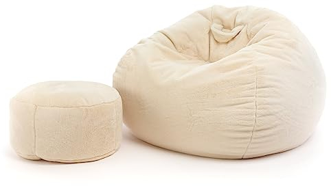 Ecopuf Yeti | Sitzsack mit abnehmbarem Bezug XL | Sitzsack aus weichem Kunstfell | Sitzsack komplett mit Fußstütze und praktischem Griff | Sitzsack Relaxsessel 100 x 50 cm