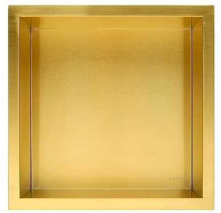 Balneo WALL-BOX ONE Nicchia a Parete per Doccia in Acciaio Inox Dorato, Impermeabile, Installazione Flessibile in Nicchia 30x30x10cm, Nicchia per Utensili da Bagno, Senza Piastrelle,