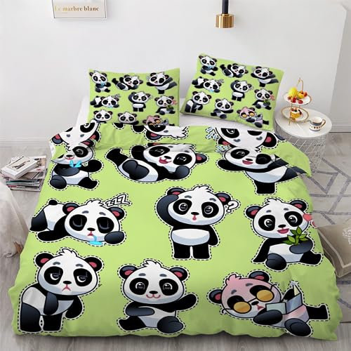 ROUSKI Bettwäsche Panda 135x200 cm 2teilig 100% Leicht Mikrofaser Kinderbettwäsche Kawaii Panda Bettbezug mit Reißverschluss 3D Motiv Zimmer Dekor Bettwäsche-Sets mit Kissenbezüge 80x80