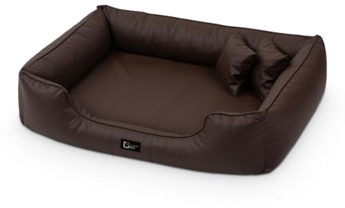 exclusive BED Orthopädisches Hundebett Max Grosse Mittelgroße Kleine Hunde - Hundekissen Hundesofa aus Kunstleder - Memory Foam Langlebig Abriebfest Reißfest (XXL+|130x110cm, Braun)