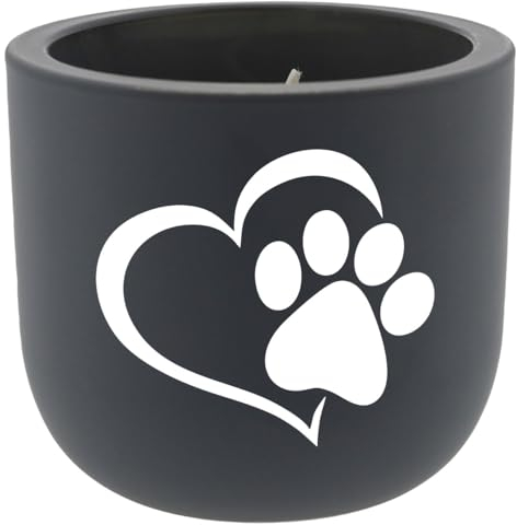 WB wohn trends Duft-Kerze mit Motiv, Tier-Pfote Herz Trauer-Kerze, 6,5x7cm, Größenauswahl, grau-schwarz, Windlicht aus Glas Vanille-Duft
