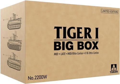 TAKOM - Modell Panzer Tiger I Big Box Mid, Latte, Mid (otto Carius) & 1/16 Otto Carius Figur | Takom|2200 W