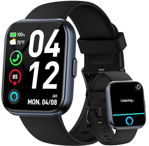 Smart Watches for Men Android & iPhone, 1.8 HD Alexa Built-in Smartwatches Fitness Tracker Watch with Bluetooth Calls, IP68 Waterproof, Heart Rate/Sleep/SpO2 Monitor, 110 Sport Modes - Black