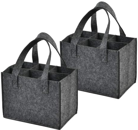 ZEACCT 2 Pièces Sac de Rangement Le Vin Rouge, Réutilisable Sac à Vin en Feutre avec Poignée, Sac Porte-Bouteille de Vin, pour Pique Nique, Camping et Voyage (Gris Foncé)