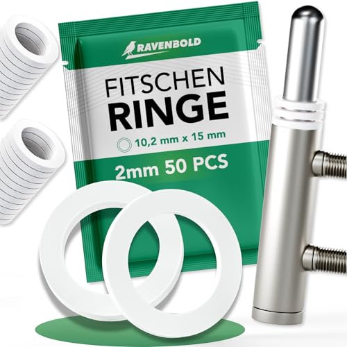 RAVENBOLD Fitschenringe für Zimmertüren [praktisches Set: 50 x 2mm Ringstärke / 10,2mm Durchmesser] - für alle Zimmertüren - extra stabiler Kunststoff - Unterlegscheiben Türscharnier