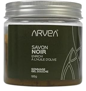 Savon noir Arvea Enrichi à l'huile d'olive - Gommage au Savon noir traditionnel 100% naturel - Gel douche HAMMAM ET SPA, 100% naturel