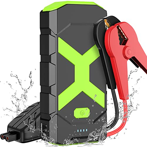 POWKEY Starthilfe Powerbank,2000A Auto Starthilfe 12V für Jump Starter für 8.0L Benzin/6.0L Diesel mit LED-Taschenlampe/USB,Jumper,Autobatterie Booster für SUV Motorrad Rasenmäher (Grün)