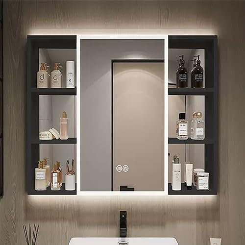 GArcan Armoire de Rangement de Toilette avec Bouton Tactile Intelligent, Armoire à Pharmacie Murale, Miroir Anti-buée, 100cm Armoire à Pharmacie étanche (Color : Schwarz, Size : 100CM)