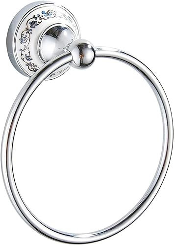 DRELD 1 Stück Vintage Edelstahl Handtuchring, Wandmontierter Antik Handtuchring Silber, Retro Handtuchring mit Porzellansockel, Eleganter Handtuchring für Badezimmer Küche (157mm Durchmesser)