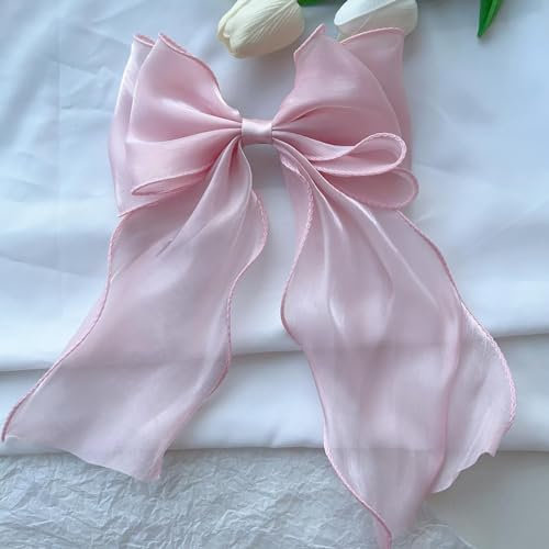 Uoocg Barrette à cheveux soyeuse avec grand nœud français pour femmes et filles (rose)