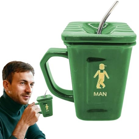 Meindin Taza de café con forma de cubo de basura, taza de café aislada de 450 ml, taza de café con tapa en forma de inodoro, recipiente de reciclaje de escritorio para Halloween