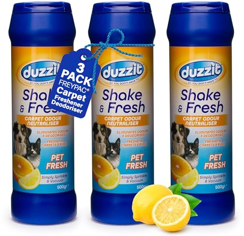 Duzzit Shake & Fresh Carpet Freshener Deodoriser, Fresh Linen Scent (FREYPAC® Bundle of 3) (Pet Fresh)