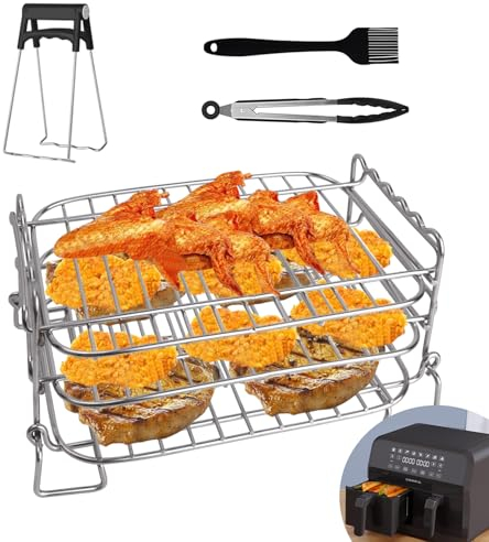 Accessori Friggitrice ad Aria Ninja, 3 Ripiani Friggitrice d'Aria Grill Rack Griglia Multifunzionale in Acciaio Inox Accessori per Ninja AF400EU 9,5L Double Stack XL SL400EU AF451EU