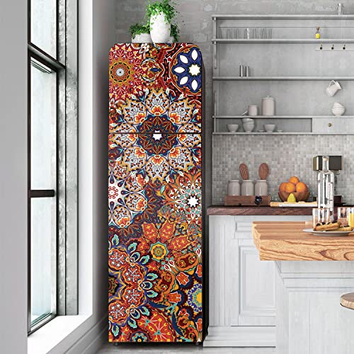 Alwayspon Self-Adhesive Vinyl Fridge Wrap, Peel and Stick Refrigerator Door Mural Removable, Geometric Purple Gold Rhombus Effect Fridge Sticker, 56x163CM