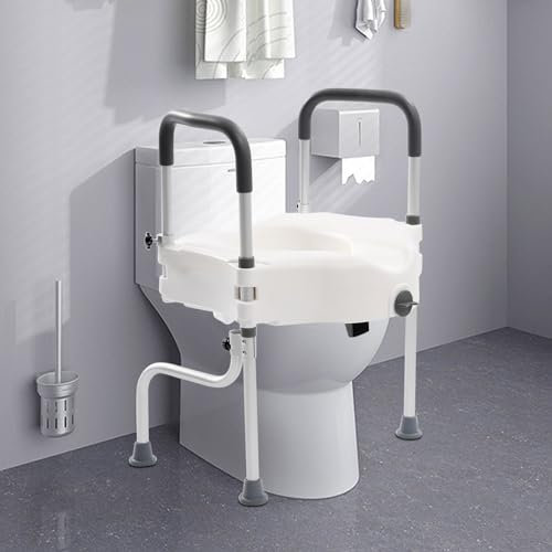 Mermajestic Raised Toilet Seat with Handles, Toilet Seat Riser for Elderly 9 inch, 3-in-1 Adjustable Disabled Toilet Seat Riser, Portable Elevated Toilet Seat for Adults, Aluminum Alloy Mobility Aids