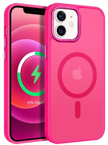 GaoBao Cover Magnetica per iPhone 12/iPhone 12 Pro, [Compatibile con MagSafe] Custodia Traslucida Opaca Protettiva Sottile Antiurto Retro Resistente Anti-Scivolo Case per iPhone 12/12 Pro, Rosa Caldo